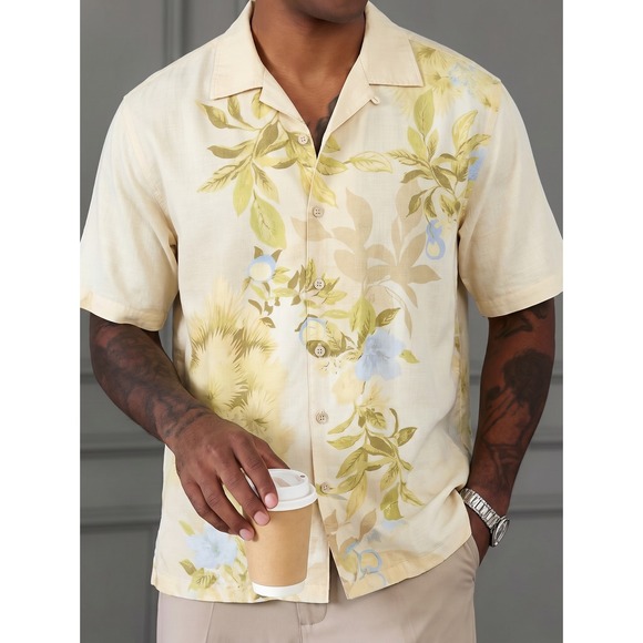 Tommy Bahama Other - Tommy Bahama Camp Shirt Mens M Winter White New Silk Let the Good Times Grove